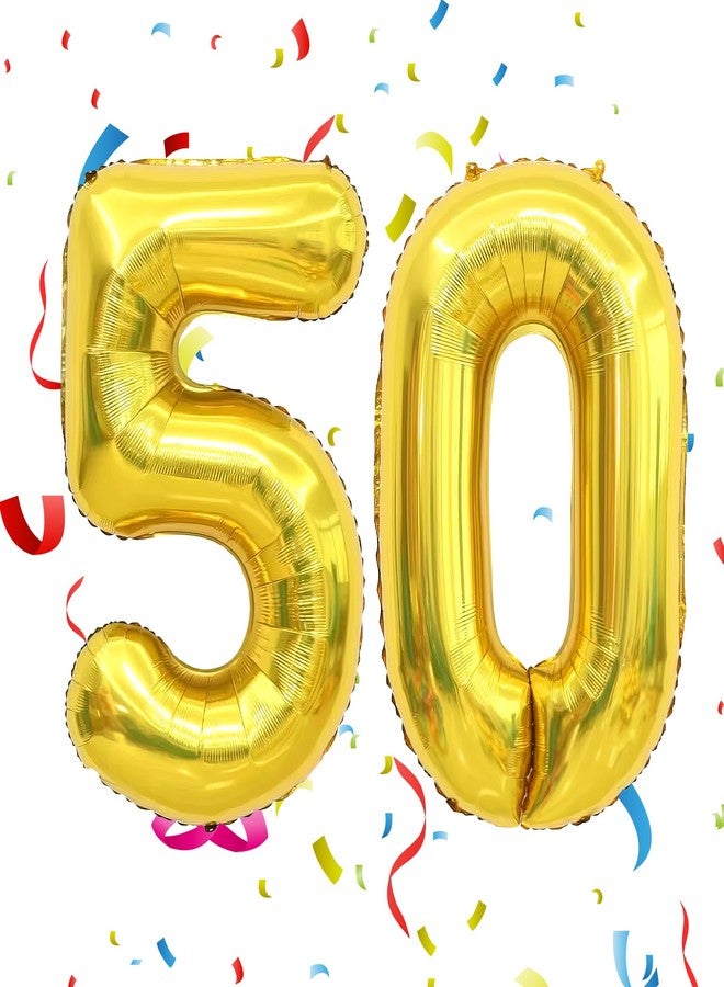 HQIOA 50 Balloon Number 40 Inch Gold Giant Number Balloons 50th Anniversary Balloons 50th Birthday Balloons 50th Birthday Decorations for Her 50th Anniversary Balloons 50 Years Old Number Balloon Decoration - Image 1